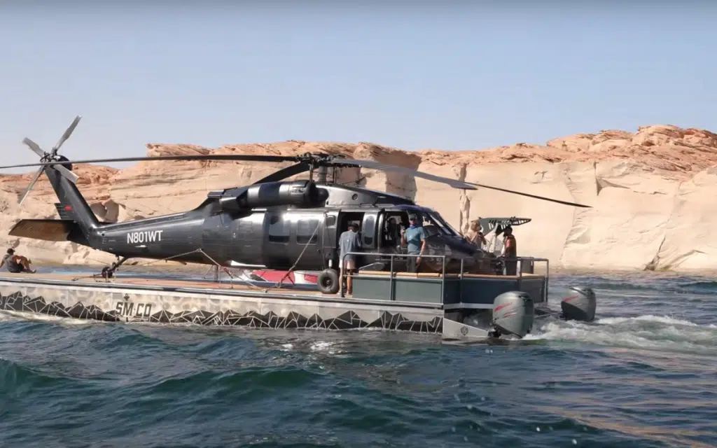 Utah man who built helicopter pad party barge for his Black Hawk has to take it apart to get to the ocean 
