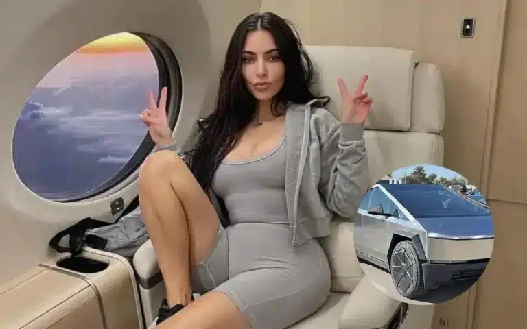 Kim Kardashian demonstrates her wealth by flaunting new Cybertruck in front of private jet