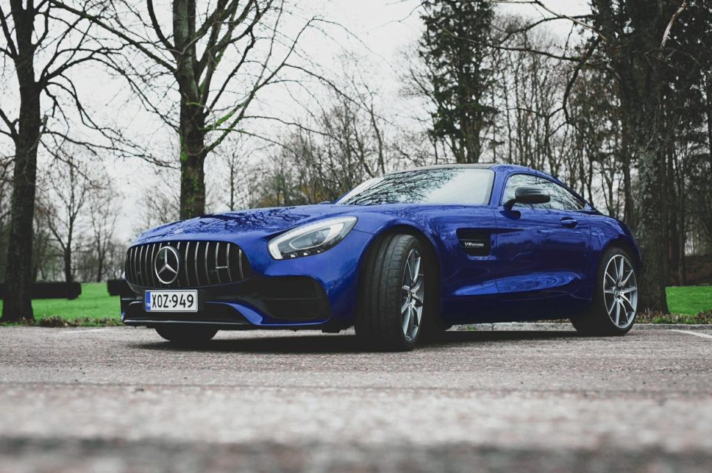 A blue 2018 Mercedes-AMG GTS, which was owned by Formula 1 driver Valtteri Bottas.