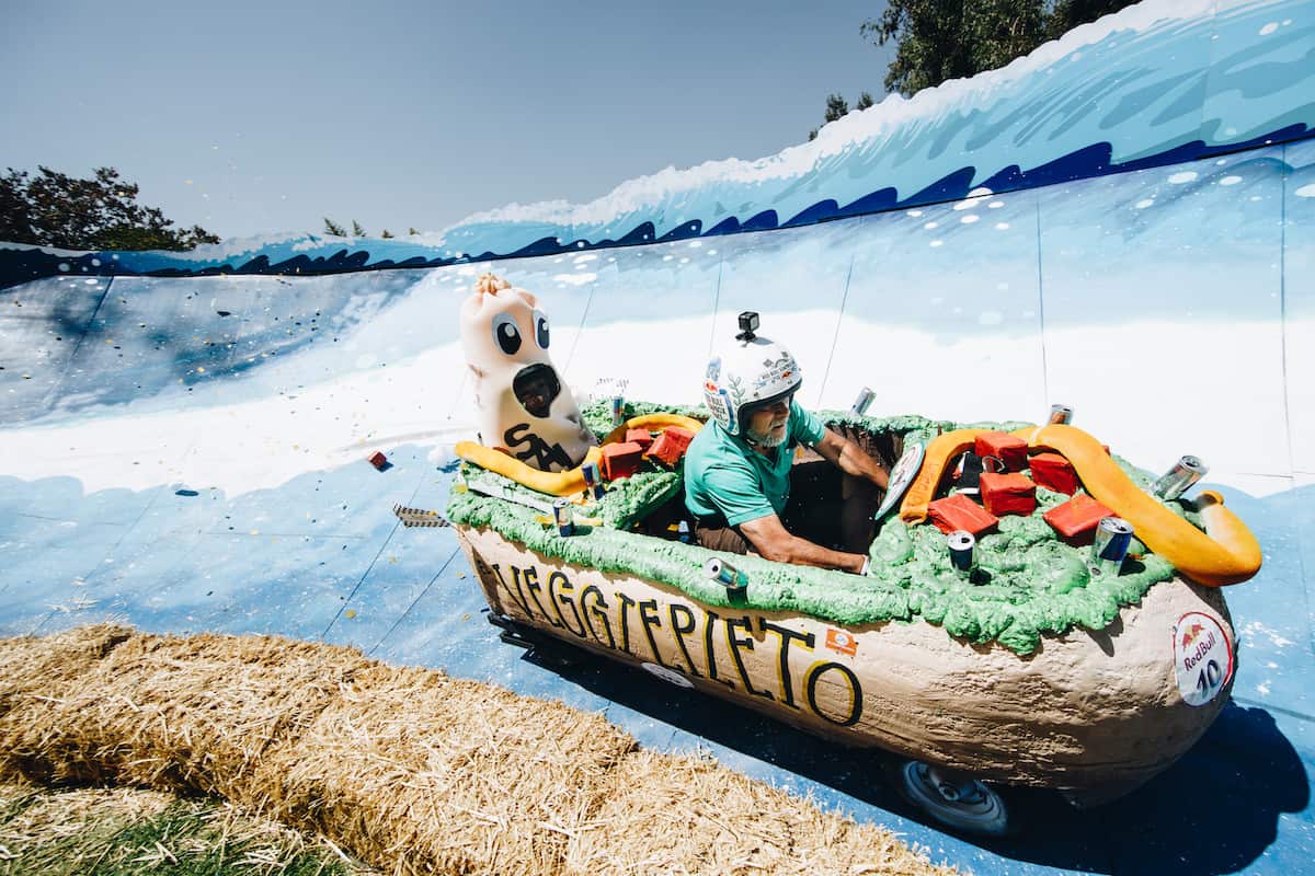 Veggiepleto Team competes during Red Bull Soap Box Race at Parque Metropolitano Santiago, Chile on March 14, 2020