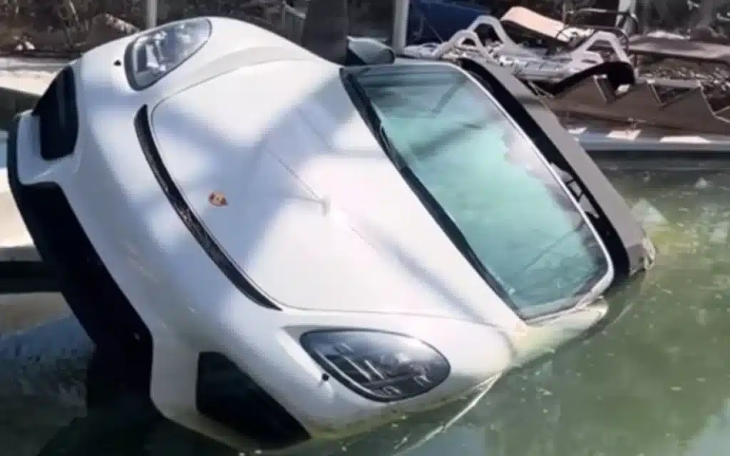 Porsche 718 Cayman GT4 and a Porsche GT3 in Florida pool