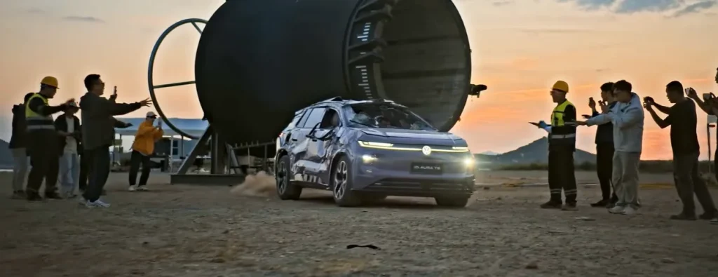 Volkswagen puts a new electric vehicle inside a giant 320°F popcorn machine to tumble and cook it in one of the wildest car tests ever