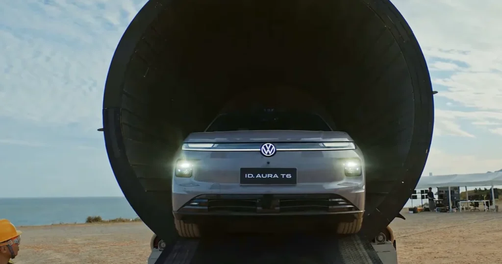 Volkswagen puts a new electric vehicle inside a giant 320°F popcorn machine to tumble and cook it in one of the wildest car tests ever