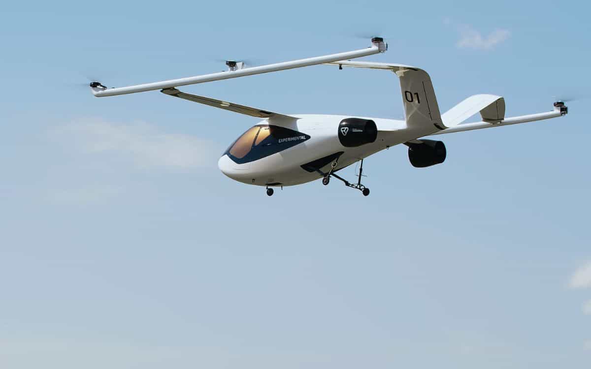 The VoloConnect air taxi flying.