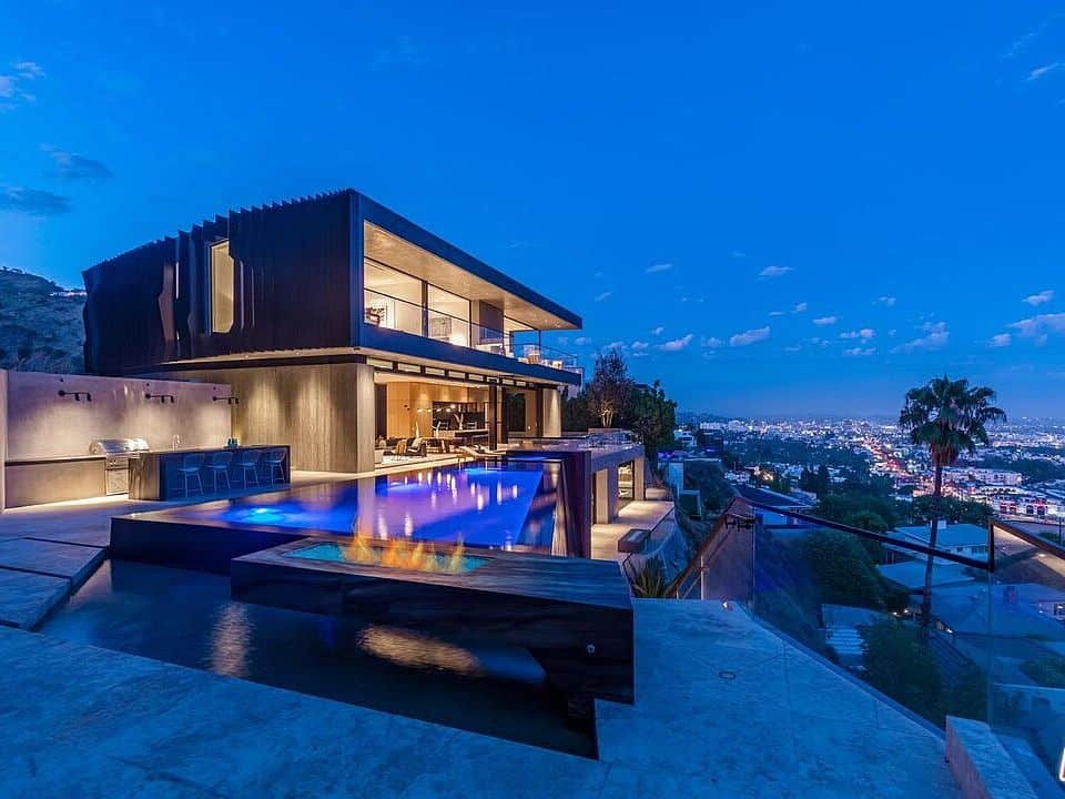 West Hollywood mansion, at night