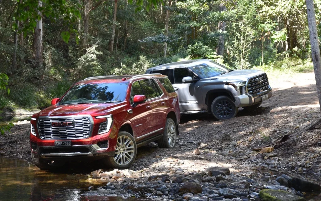 The 2025 GMC Yukon Denali and Toyota Tundra go head-to-head in an off-road test comparing power, capability, and real-world performance