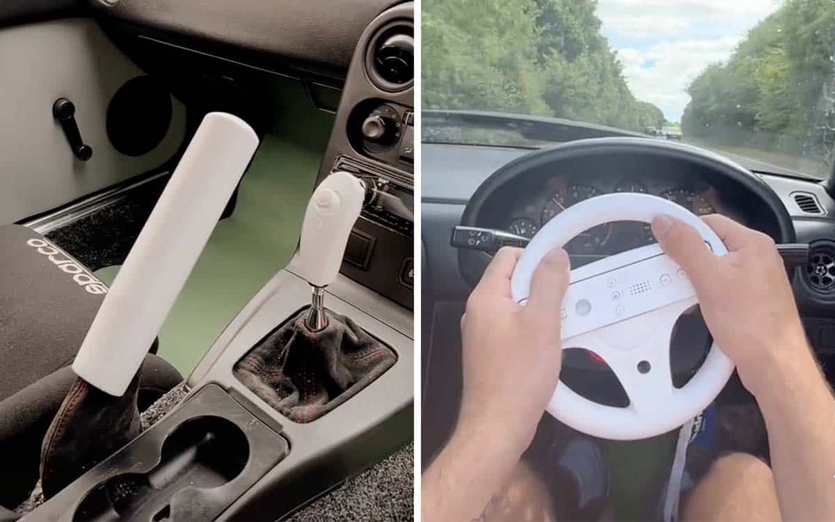 Nintendo Wii steering wheel fitted to Mazda MX-5 Miata