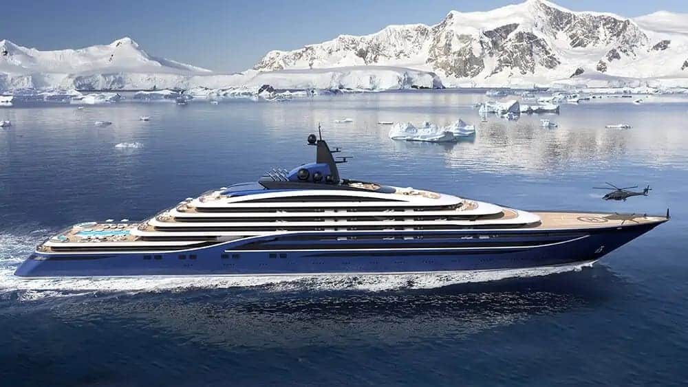 A full-length photo of what will be the world's largest superyacht, SOMNIO.