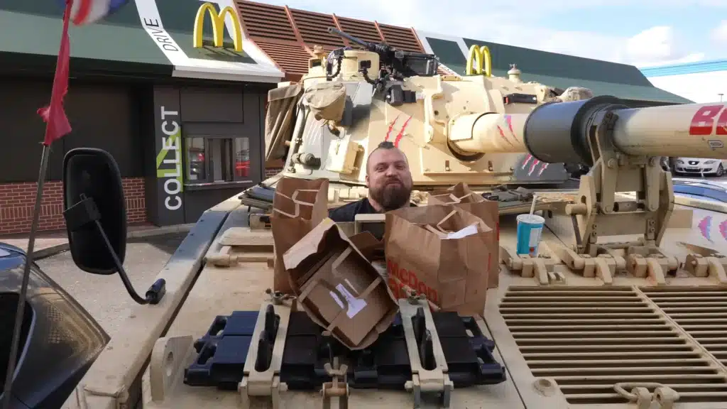 World’s Strongest Man-champion-took-a-army tank-to-McDonalds-drive-thru-and-the-inevitable-happened