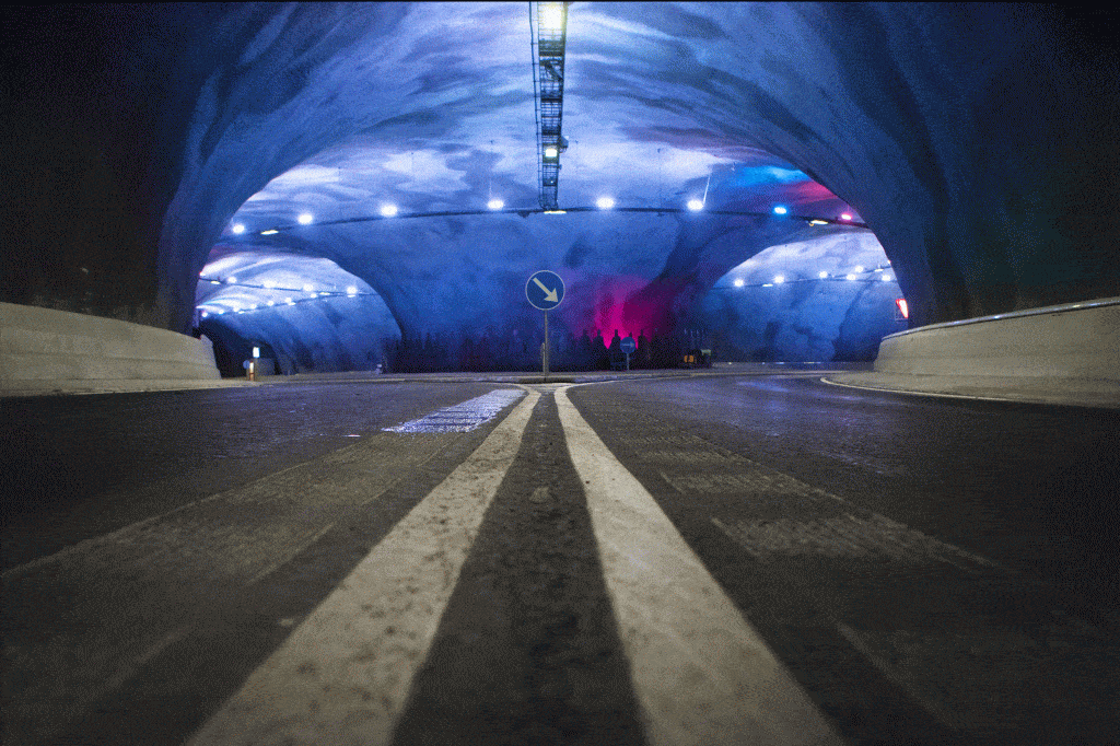 Eysturoy Tunnel: World's first undersea tunnel, view from the asphalt