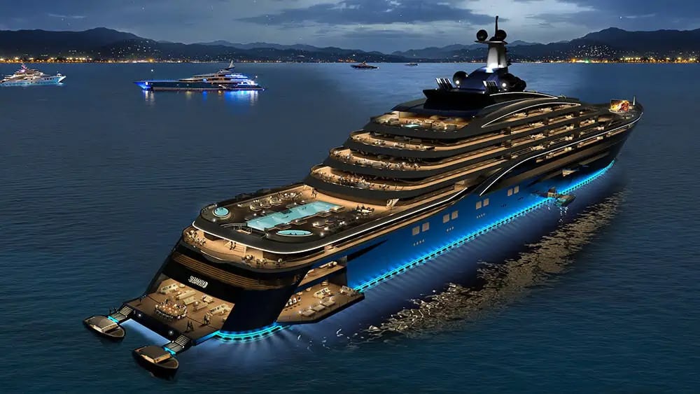 World's largest yacht at night