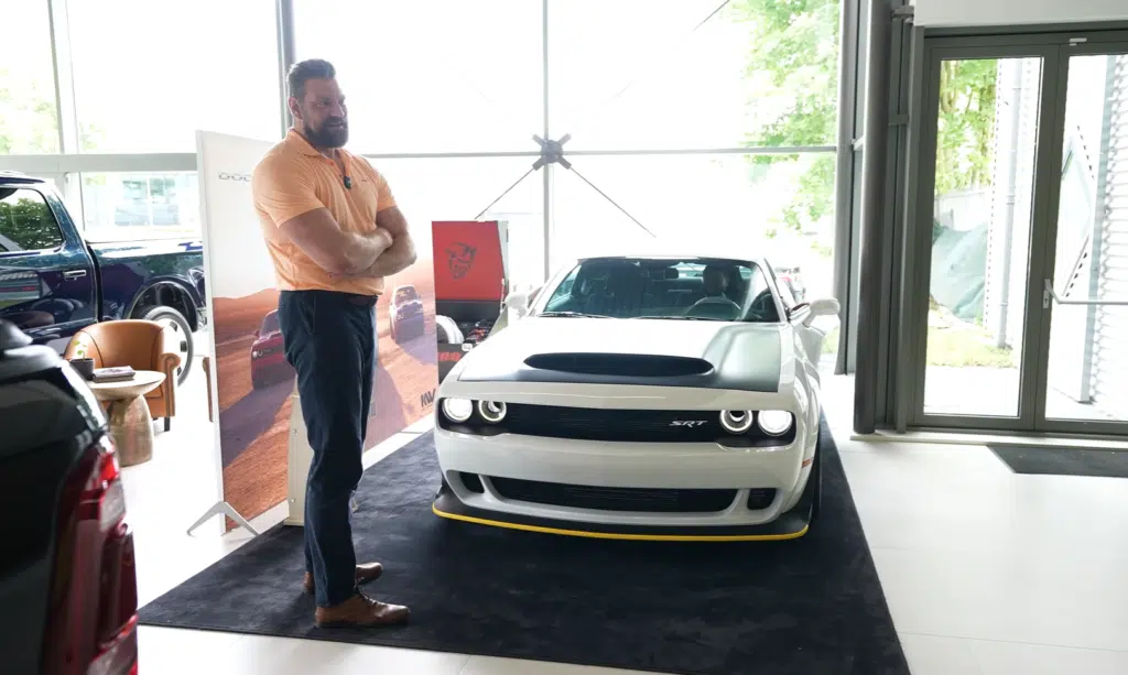 The dream car hunt tests muscle cars like the Dodge Demon and Ford Mustang to see which can fit the 7’2” Dutch Giant comfortably and safely