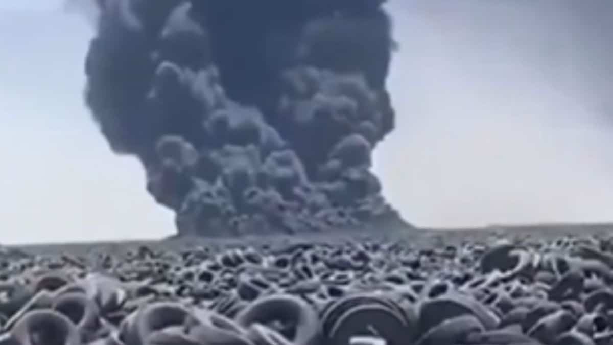 A fire at the world's biggest tyre graveyard