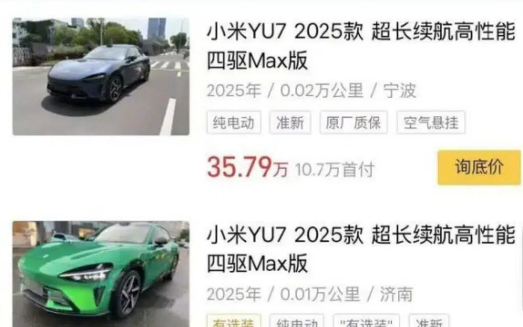 'Used' Xiaomi YU7 cars have been appearing on second-hand sites $2,800 above MSRP, despite there being a 60-week wait until the Chinese EVs are shipped