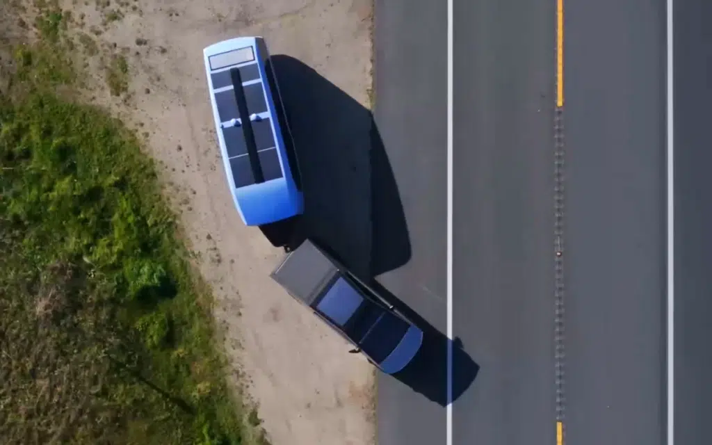 YouTuber tests the new all-electric pebble flow RV by towing it with his Tesla Cybertruck