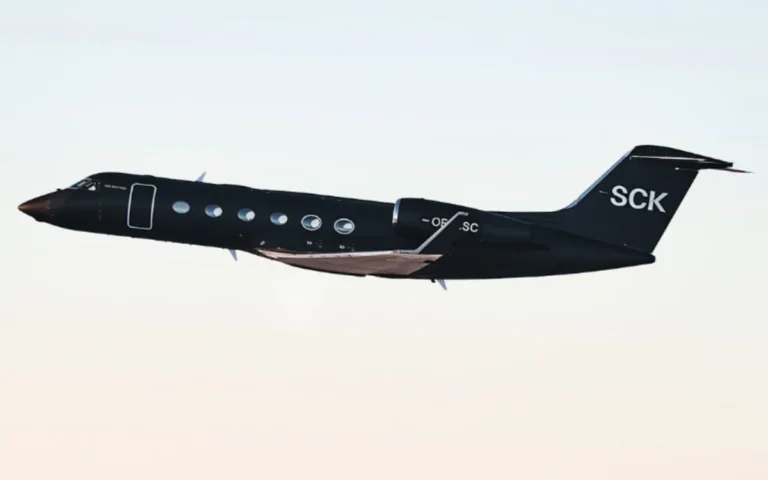 A customized Gulfstream G450, a private jet belonging to entrepreneur Sandra Corinna Kinzi