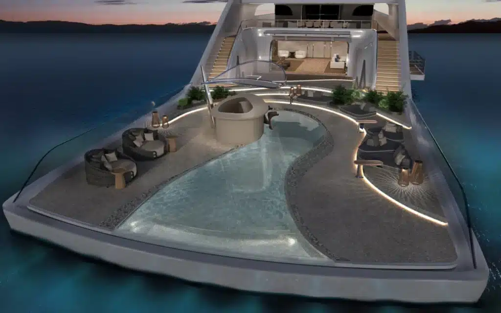 A concept superyacht, dubbed The Real Beach, created by AMK Architecture & Design