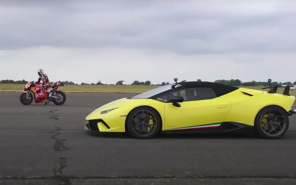 MotoGP bike takes on Lamborghini Huracán in epic drag race