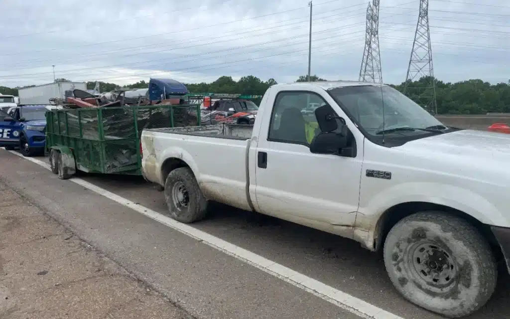 Truck driver makes comical error while towing trailer on Tennessee road and drives through wet cement