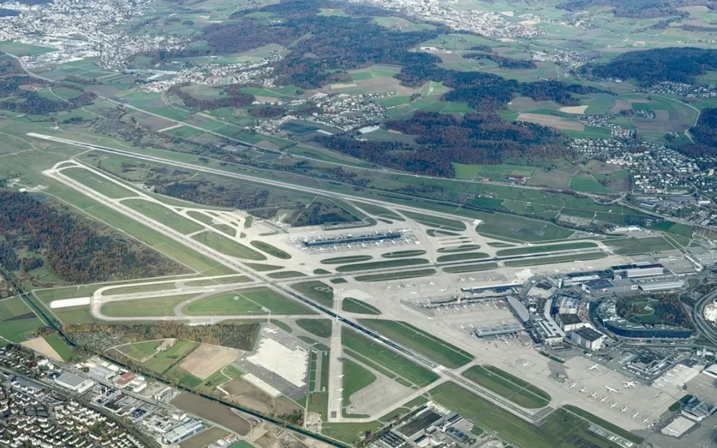Zurich Airport's runway system has been going viral thanks to an aerial photo of the layout