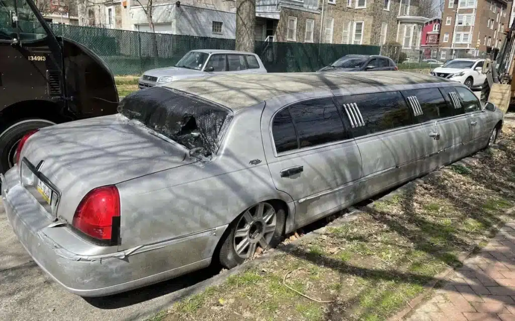 abandoned Lincoln Town Car stretch limo Philadelphia