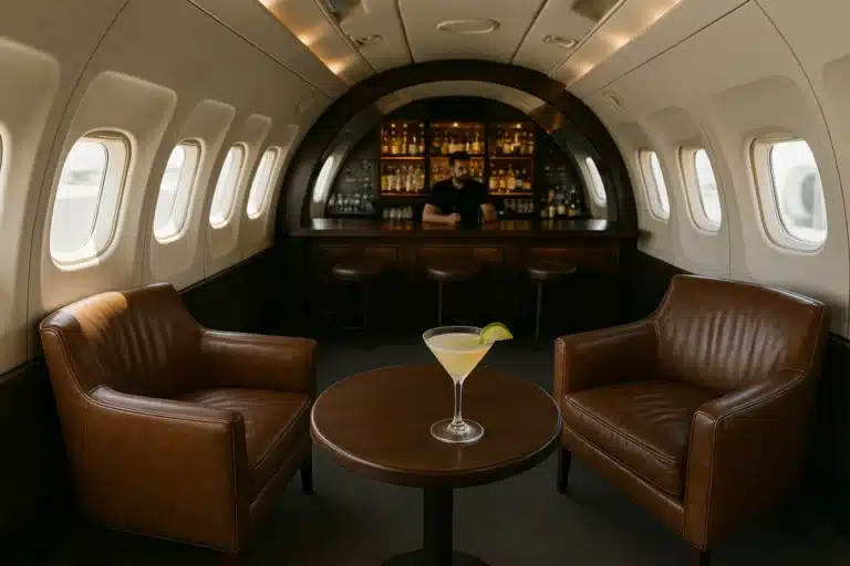 Step inside this airplane bar in Palm Springs, PS Air Bar, where cocktails are served in an airplane cabin complete with real seats and aviation-themed drinks