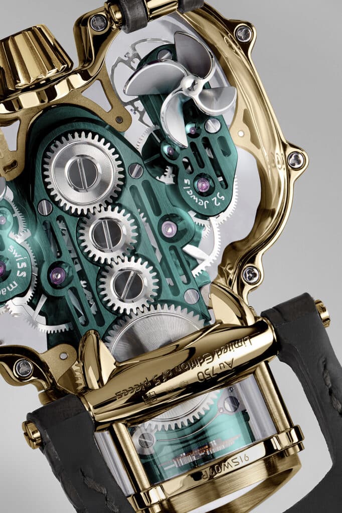 alien-shaped watch in detail gold