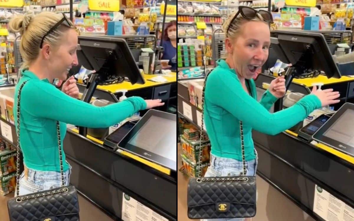 Woman pays with her hand - Amazon One