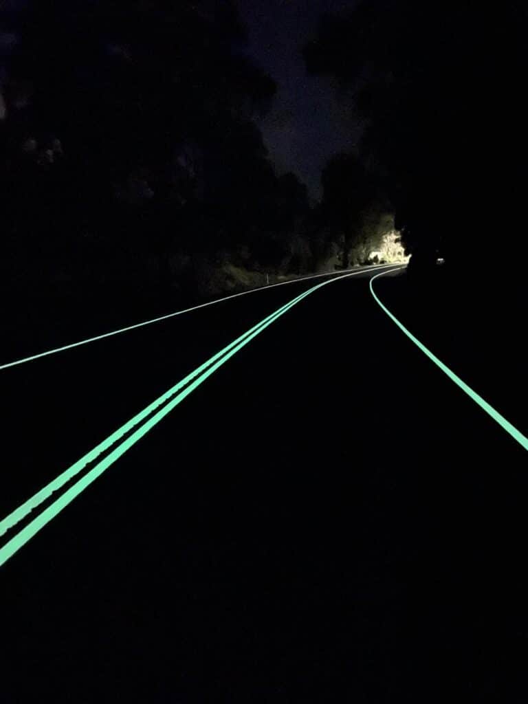 Australia are trialing glow-in-the-dark lines on roads in a bid to improve safety