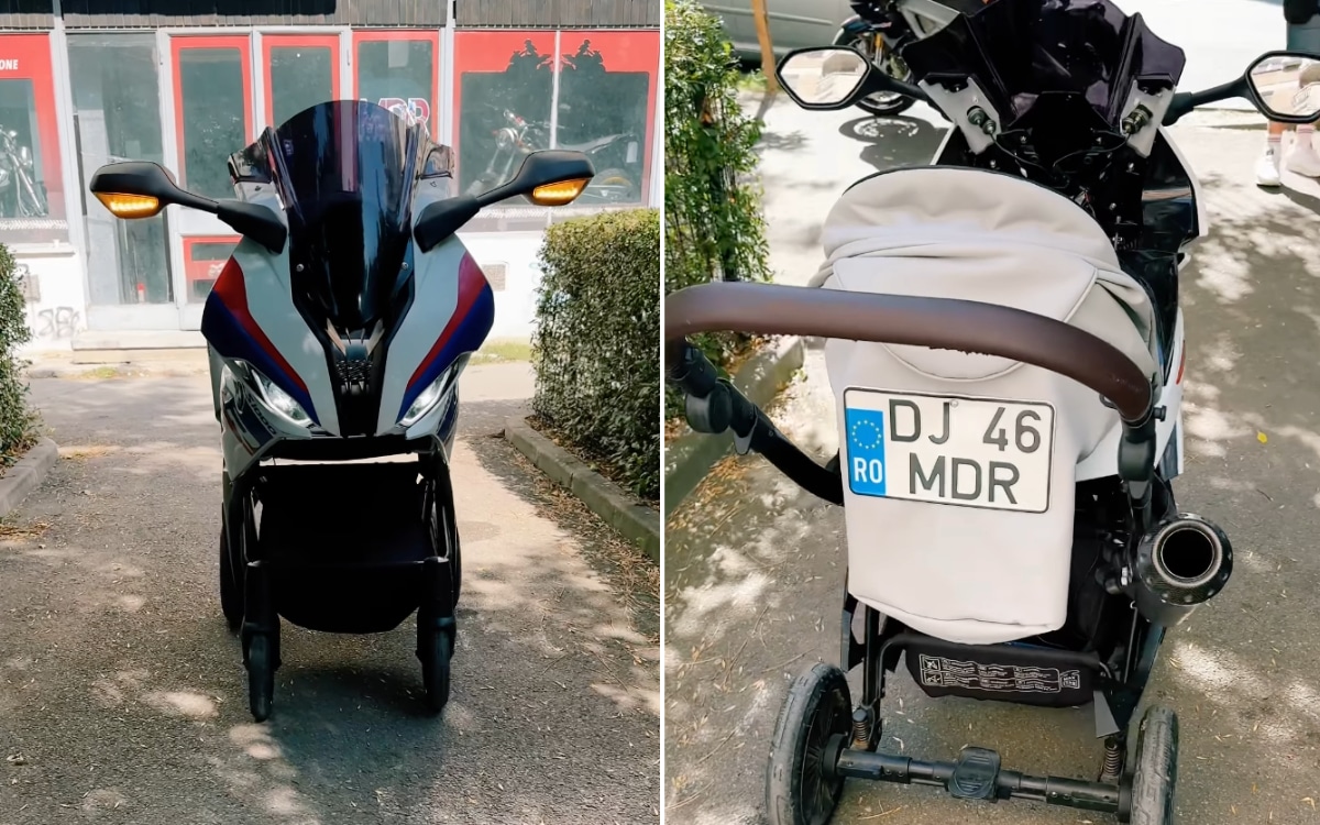 Baby stroller modded into BMW S1000 RR is the coolest way for a child to travel