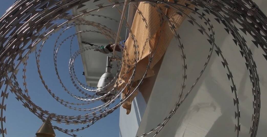 Barbed wire on ship