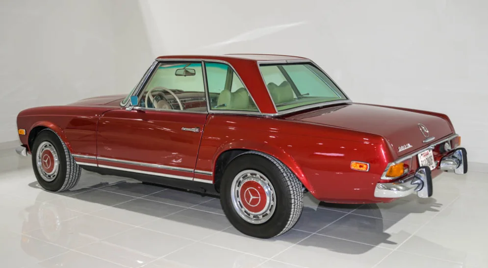 A berry fine Mercedes 280 SL is revealed in Texas after a $70,000 makeover