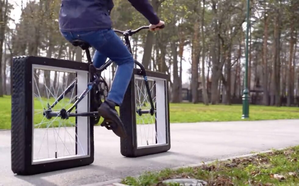 Bizarre pedalless bicycle doesn't have a seat or chains