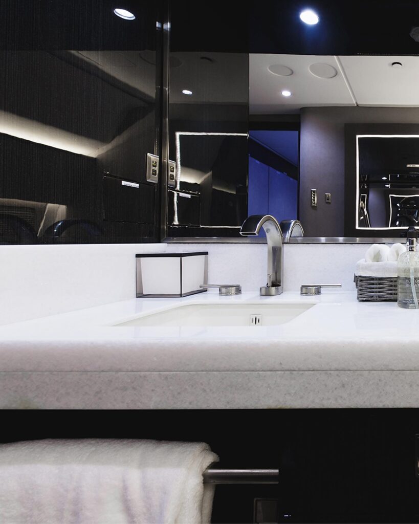 The marble countertops aboard the private jet