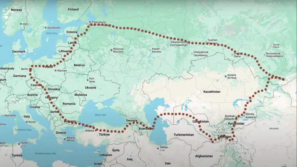 The German is currently completing an epic road trip from Berlin to east of Kazakhstan.
