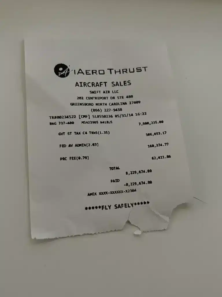 Man finds receipt for Boeing 737 purchase and it's surreal to look at