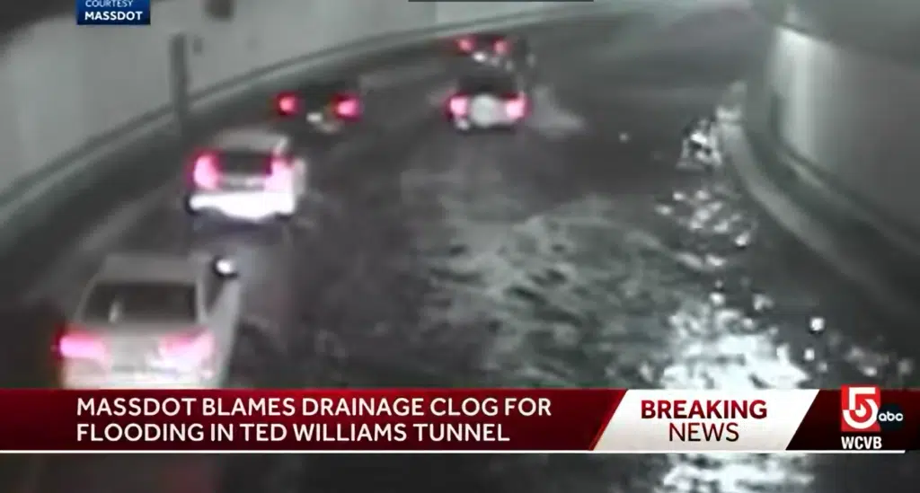 Drivers left to struggle through three feet of water as Boston tunnel flooded in 'rare occurrence'