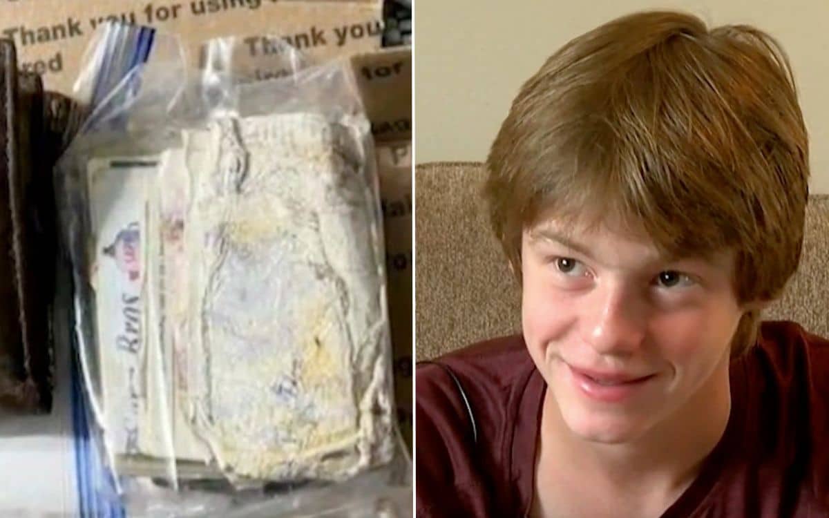 Teenage boy reels in wallet full of cash while fishing
