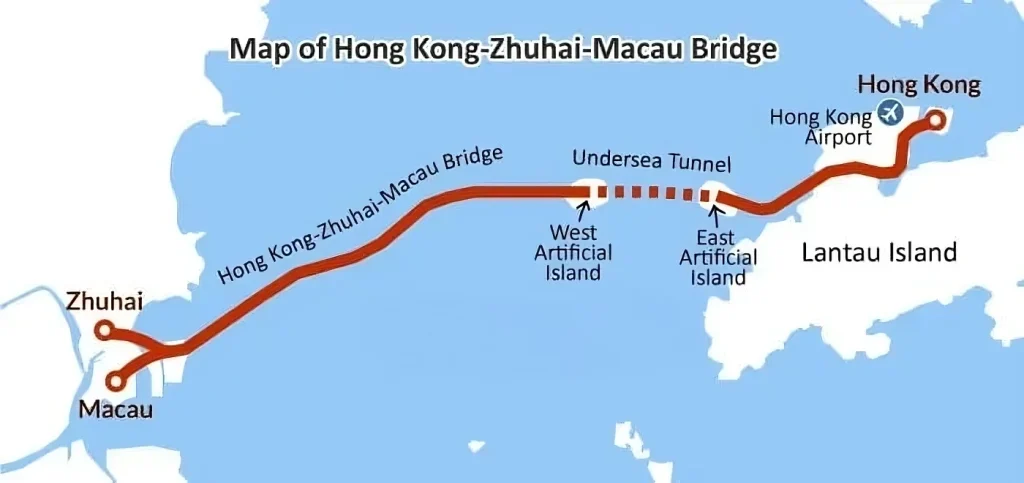 A $20 billion bridge with four artificial islands now links Hong Kong, Zhuhai, and Macau, cutting a four-hour journey down to just 30 minutes