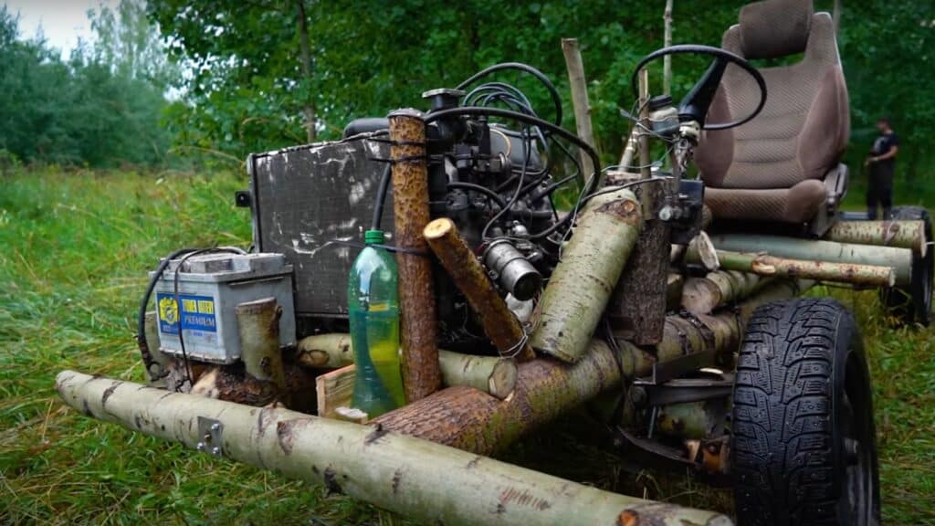 car made of logs
