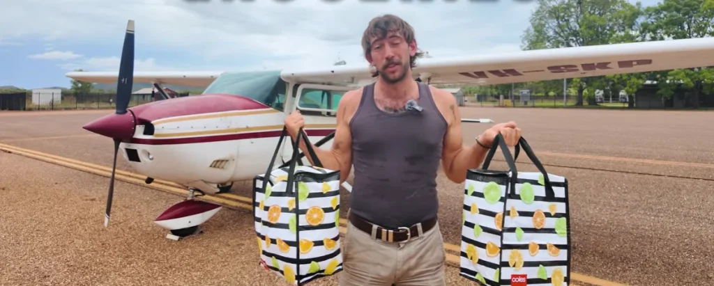 A man in remote Western Australia uses a Cessna 182P to reach a supermarket 60 miles away, turning a weekly grocery run into a short flight