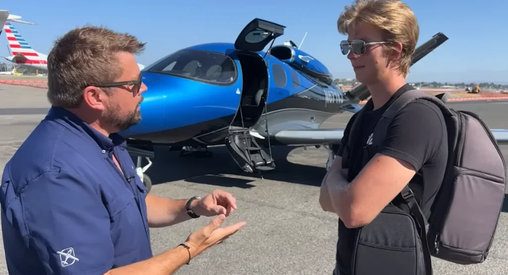 A rookie US pilot takes the controls of a $3.5 million Cirrus Vision Jet, flying and landing it himself in a once-in-a-lifetime test