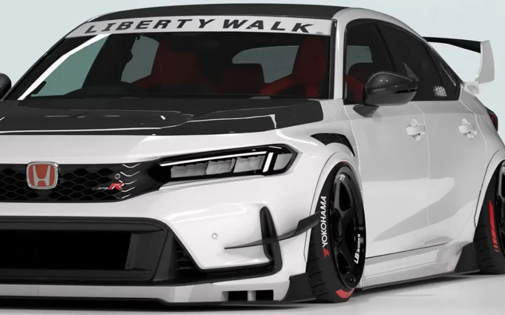 Liberty Walk has reworked the Honda Civic Type R with a widebody kit, carbon aero, and extreme stance, turning the iconic hot hatch into a bold street build