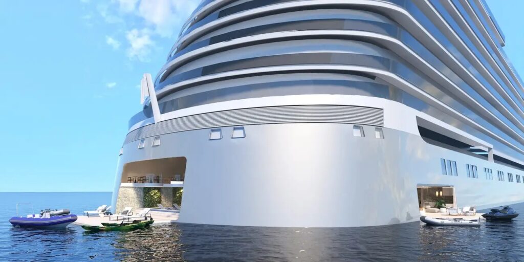 cruise ship, swimming pool and marina