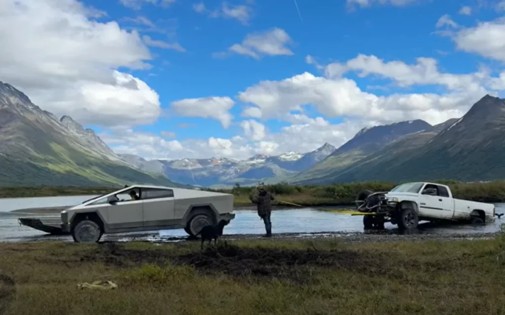 seriously impressed after his EV was able to pull a Dodge Ram 2500 out of a river with ease.