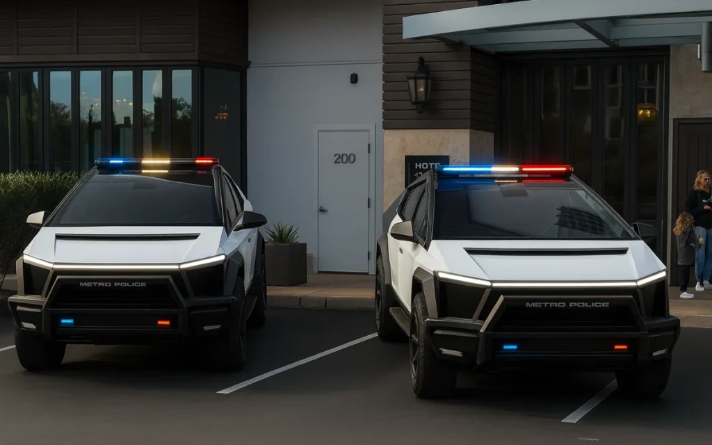 Las Vegas Metropolitan Police have unveiled their new Tesla Cybertrucks at a brunch block party in Summerlin