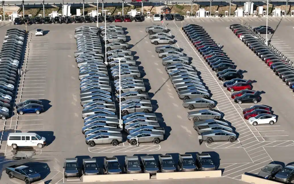 A record amount of Tesla's parked together reveals the astonishing Cybertruck production run rate