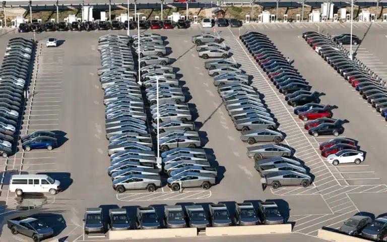A record amount of Tesla's parked together reveals the astonishing Cybertruck production run rate