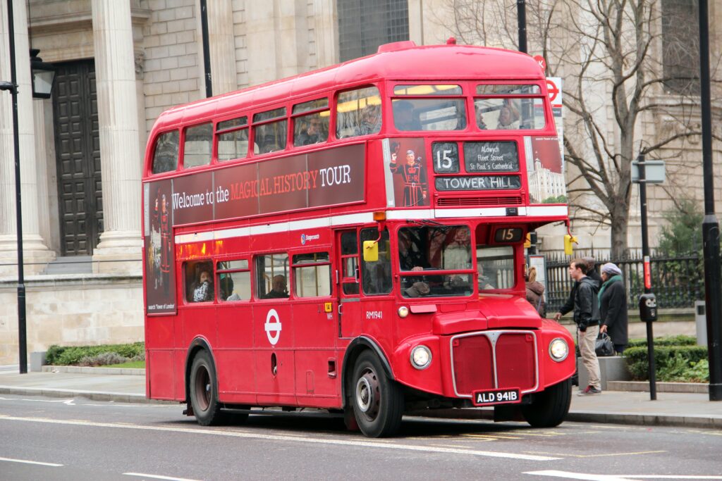 Pictured is a London bus.
