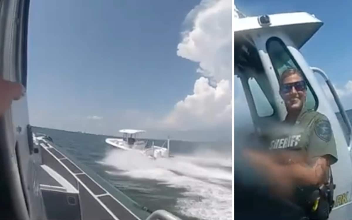 Deputy sheriff jumps onto runaway boat in dramatic footage
